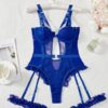 Women's Contrast Lace Cut Out Ring Linked SexyLingerie Bodysuit - Image 3