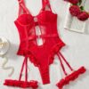 Women's Contrast Lace Cut Out Ring Linked SexyLingerie Bodysuit