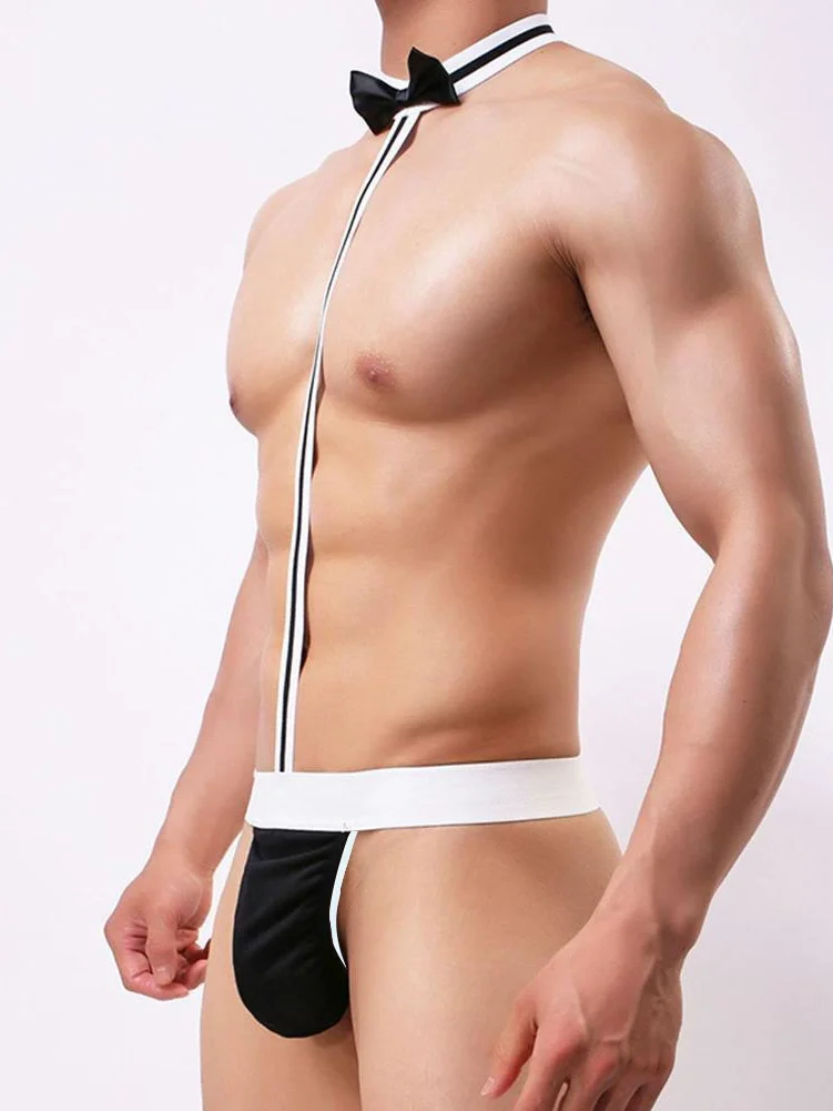 Sexy lingerie male servant one-piece thong men's sexy underwear waiter nightclub gay performance sexy uniform